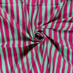 Tissu coton viscose - Rayures rose vert