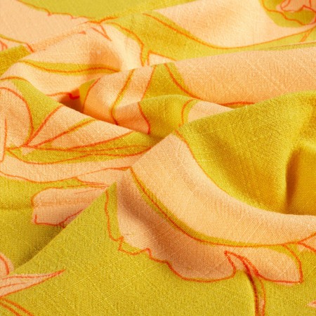 Tissu viscose et lin - Feuillage jaune orange