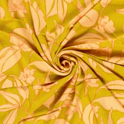 Tissu viscose et lin - Feuillage jaune orange