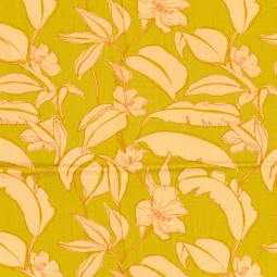 Tissu viscose et lin - Feuillage jaune orange