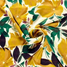 Tissu satin duchesse - Floral jaune