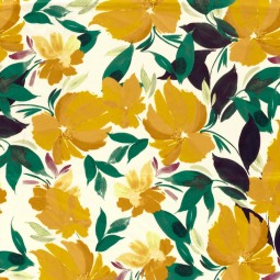 Tissu satin duchesse - Floral jaune