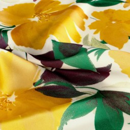 Tissu satin duchesse - Floral jaune