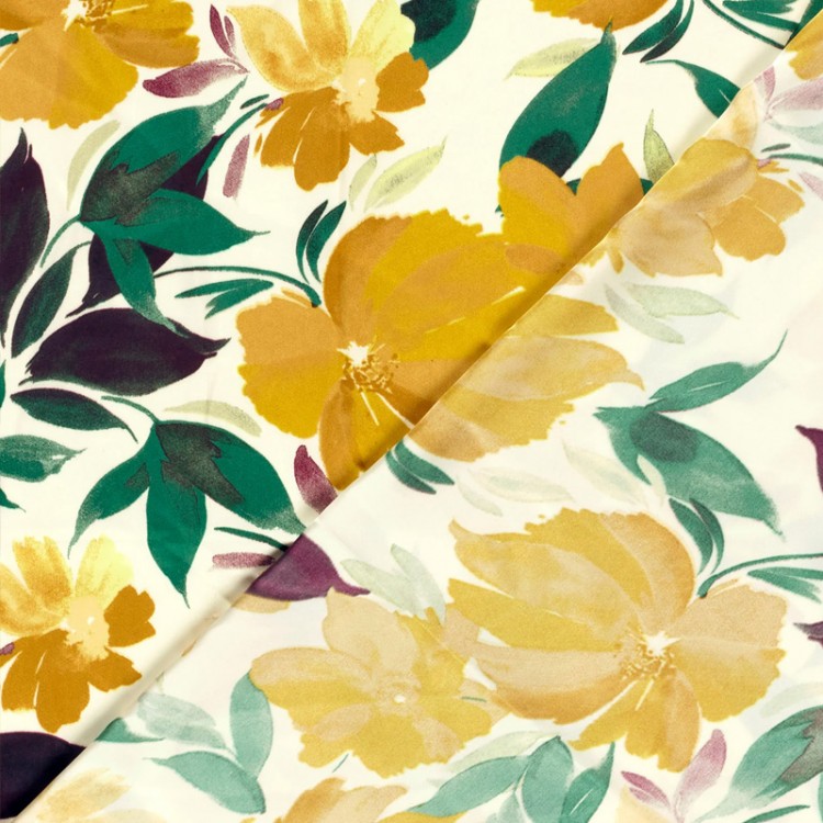 Tissu satin duchesse - Floral jaune