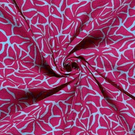 Tissu double gaze - Floral rose et lila