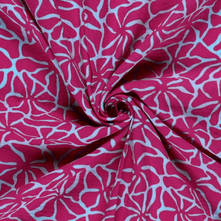 Tissu double gaze - Floral rose et lila