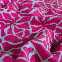 Tissu double gaze - Floral rose et lila