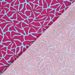 Tissu double gaze - Floral rose et lila