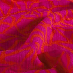 Tissu double gaze - Floral fuchsia et corail