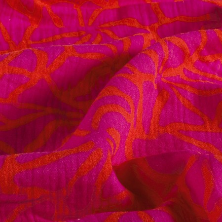 Tissu double gaze - Floral fuchsia et corail