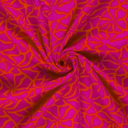 Tissu double gaze - Floral fuchsia et corail