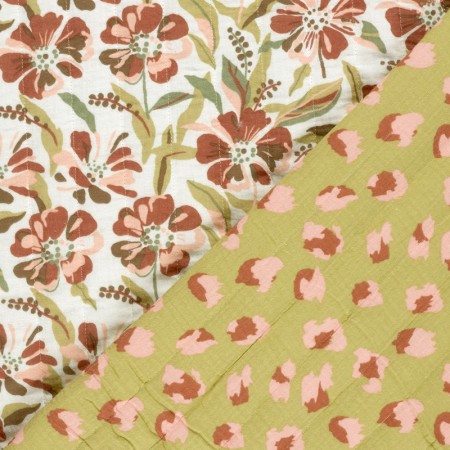 Tissu matelassé double gaze - Fleurs et léopard