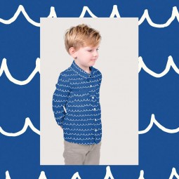 Tissu popeline - Vague bleu