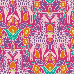 Tissu popeline - Girafe rose