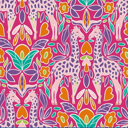 Tissu popeline - Girafe rose