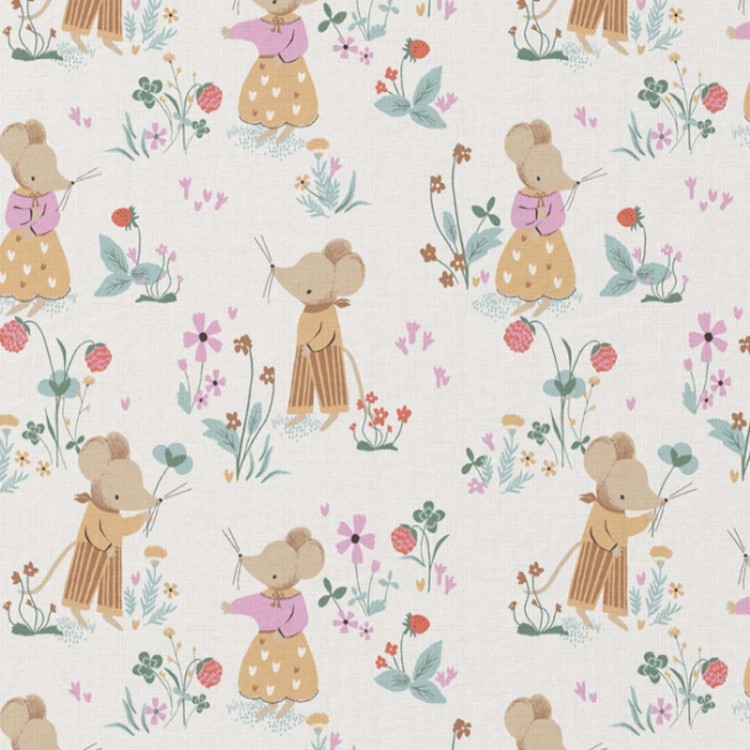 Tissu coton - Mahaut ecru orange