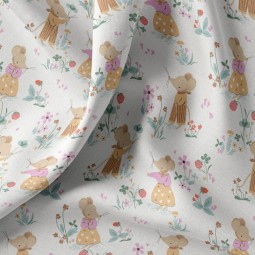 Tissu coton - Mahaut ecru orange