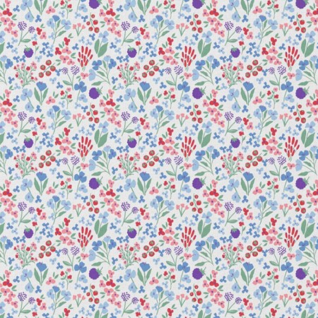 Tissu coton - Celine blanc bleu