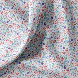 Tissu coton - Celine blanc bleu