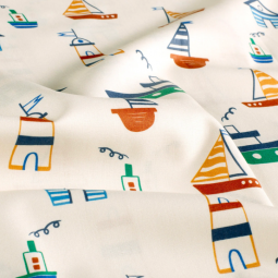 Tissu popeline - Voiliers blanc cassé