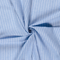 Tissu lin et coton - Chambray grosses rayures bleu