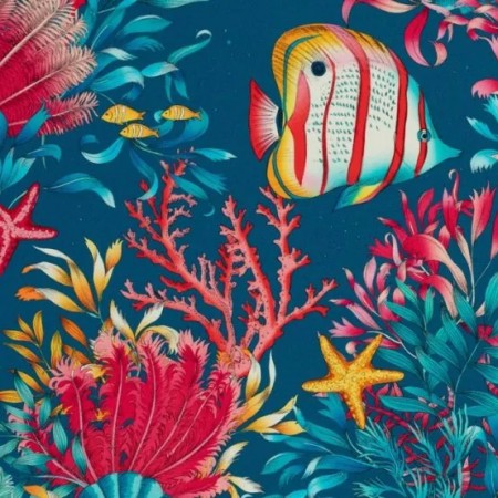 Tissu coton enduit Olivier Thevenon - Marina fond bleu