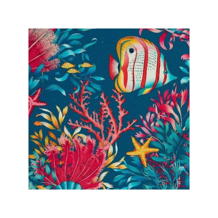 Tissu coton enduit Olivier Thevenon - Marina fond bleu