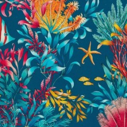 Tissu coton enduit Olivier Thevenon - Marina fond bleu