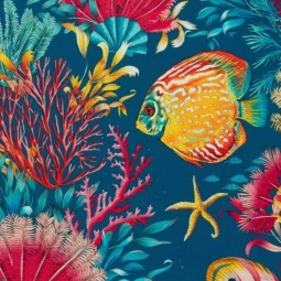 Tissu coton enduit Olivier Thevenon - Marina fond bleu