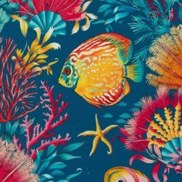 Tissu coton enduit Olivier Thevenon - Marina fond bleu