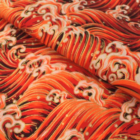Tissu coton foil - Vague rouge