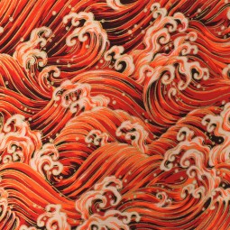 Tissu coton foil - Vague rouge