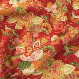 Tissu coton foil - Fleur rouge