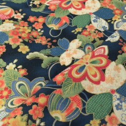 Tissu coton foil - Fleur bleu