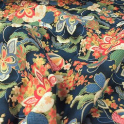 Tissu coton foil - Fleur bleu