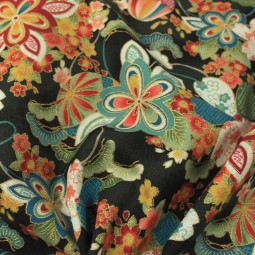 Tissu coton foil - Fleur noir