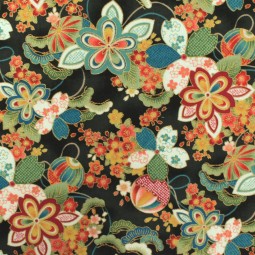 Tissu coton foil - Fleur noir