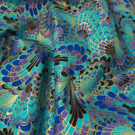 Tissu coton foil - Paon bleu