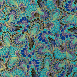 Tissu coton foil - Paon bleu