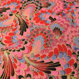 Tissu coton foil - Paon rose