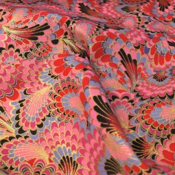 Tissu coton foil - Paon rose