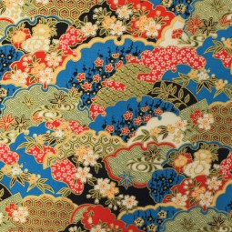 Tissu coton foil - Fleurs turquoise