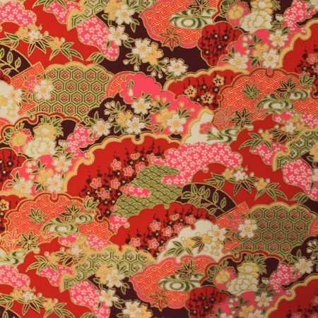 Tissu coton foil - Fleurs Rose