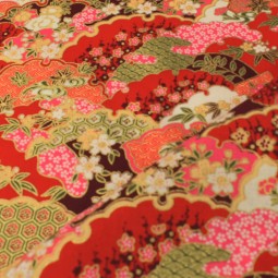 Tissu coton foil - Fleurs Rose