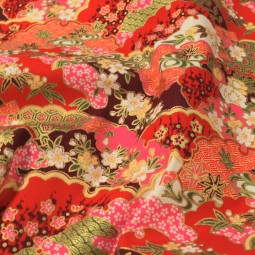 Tissu coton foil - Fleurs Rose