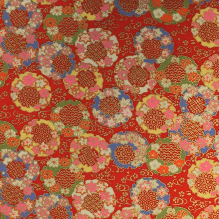 Tissu coton foil - Rond rouge