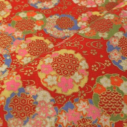 Tissu coton foil - Rond rouge