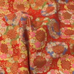 Tissu coton foil - Rond rouge