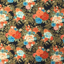 Tissu coton foil - Bouquet noir