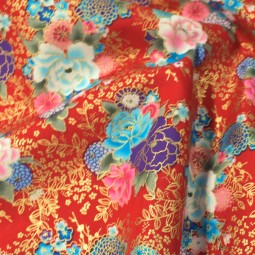 Tissu coton foil - Bouquet rouge